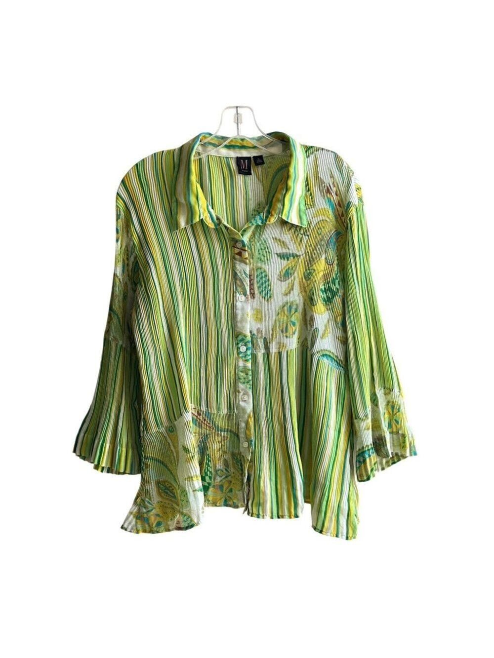 M Milano Lightweight Paisley & Striped Patchwork Design 3/4 Sleeve Blouse XL - Picture 1 of 7